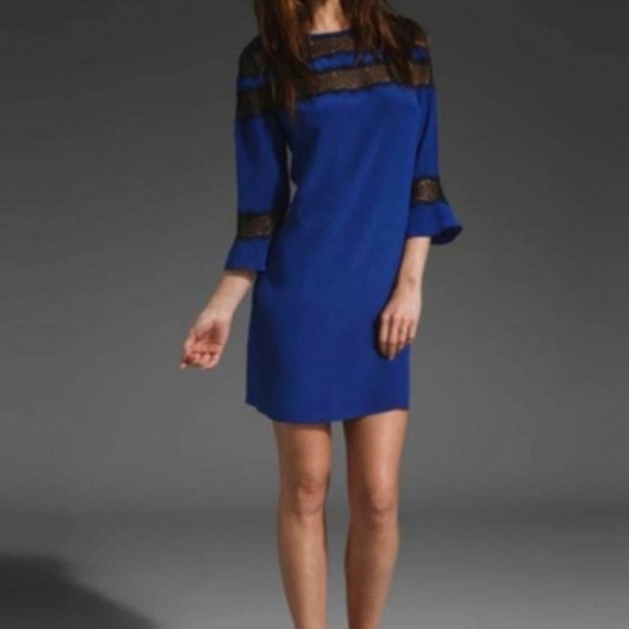 Rebecca Taylor 100% Silk Lace Blue Flutter Dress Size 2 - Picture 5 of 12